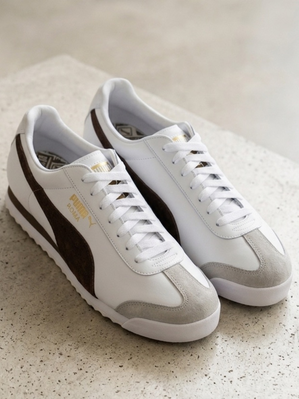 PUMA Roma Men’s Sneakers White & Brown Size 9.5 Retro Vintage Classic Fall